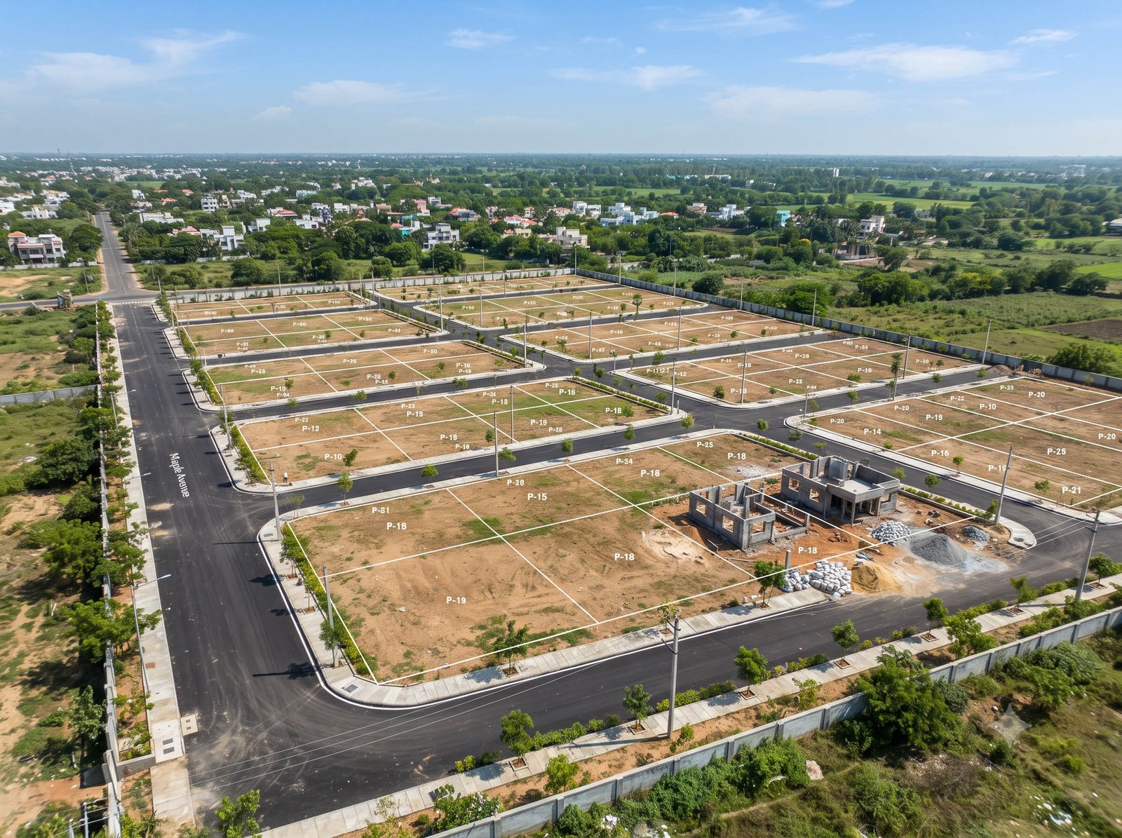 Wide road layout inside Hans Infra Tech green community – Lucknow