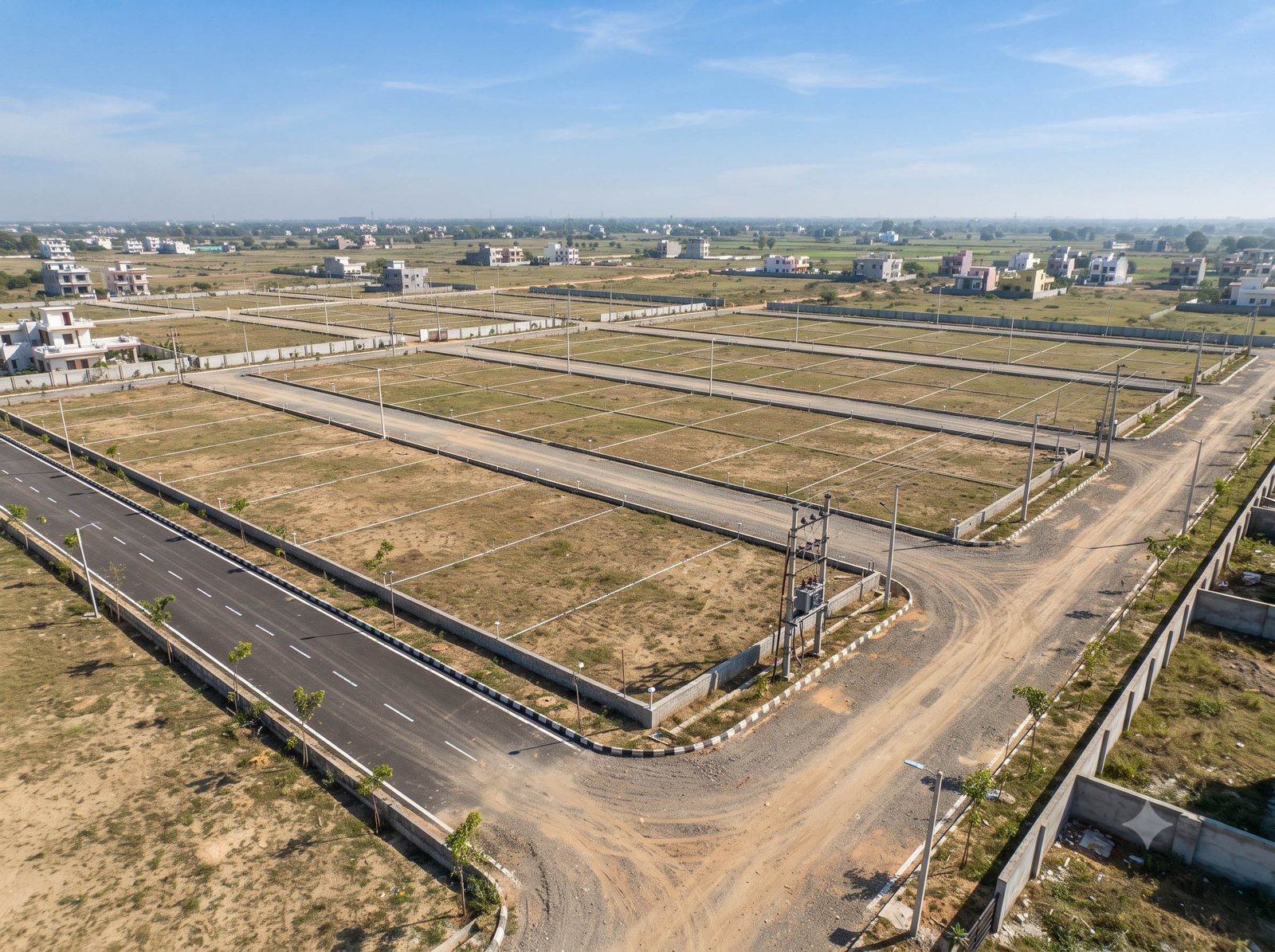 Sunrise aerial shot of Hans Infra Tech residential plots – Lucknow